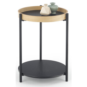 Bijzettafel Rolo 44x55x44 cm breed in natural eiken met zwart