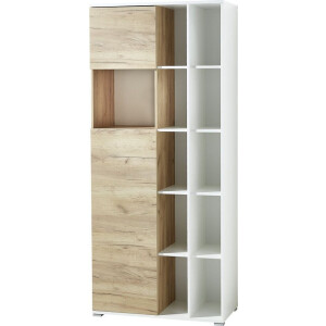 Boekenkast Lioni 197 cm hoog in wit met navarra eiken