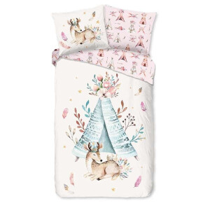 Kinderdekbedovertrek Katoen - 140x200 cm Roze/ Creme - Dessin: Dieren - Good Morning - Dekbed-Discounter.nl