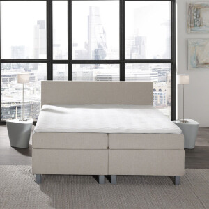 1-Persoons Boxspring Julia Royal Comfort - Beige - Beige 90x220 Cm - Pocketvering - Inclusief Topper - Dekbed-Discounter.nl