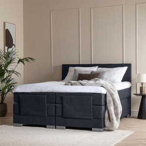 Elektrisch Verstelbare 2-Persoons LEEGVERKOOP Boxspring Julia - Blauw/ Grijs/ Antraciet 140x200 cm - Pocketvering - Inclusief Topper -
