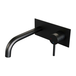 Brauer Black Edition Wastafelmengkraan inbouw - gebogen uitloop links - hendel lang smal - afdekplaat - model A 1 - mat zwart 5-S-004-B2