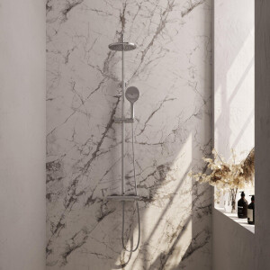 Brauer Chrome Carving Regendoucheset opbouw - hoofddouche 20cm - glijstang - handdouche rond 3 stand - carving knoppen - chroom 5-CE-254