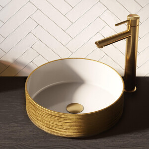 BRAUER Circle waskom - 36x36cm - rond - keramiek - hoogglans wit en goud WK-CC36ROHWGO