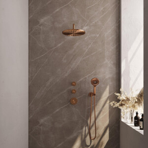Brauer Copper Edition Regendoucheset inbouw - hoofddouche 30cm - Wandarm - met inbouwdeel - Gladde knoppen - handdouche Rond 1 stand - PVD - geborsteld koper 5-GK-077