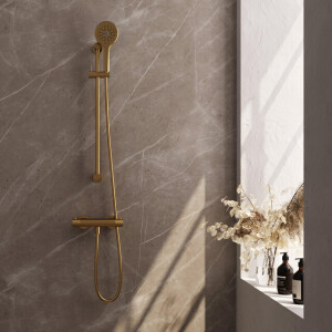 Brauer Gold Carving Douchekraan opbouw - glijstang - 1 functie - 2 carving knoppen - handdouche rond 3 standen - PVD - geborsteld goud 5-GG-250