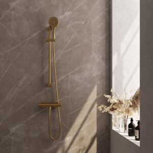 Brauer Gold Edition Douchekraan opbouw - glijstang - 1 functie - 2 gladde knoppen - handdouche rond 3 standen - PVD - geborsteld goud 5-GG-236