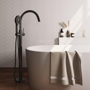 Brauer Gunmetal Carving Staande Badkraan - handdouche rond 3 standen - 2 carving knoppen -geborsteld gunmetal 5-GM-084-2