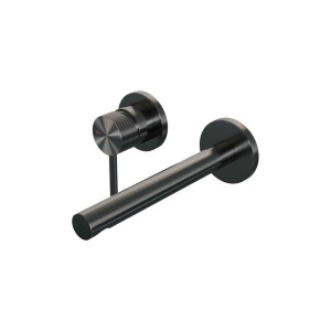 Brauer Gunmetal Carving Wastafelmengkraan inbouw - rechte uitloop rechts - hendel lang smal carving- model A2 PVD - geborsteld gunmetal 5-GM-083-S6-65