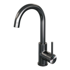Brauer Gunmetal carving Wastafelmengkraan opbouw - hoog - draaibaar - ronde uitloop - model a - PVD - geborsteld gunmetal 5-GM-003-R4