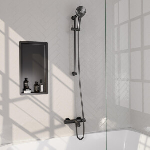 Brauer Gunmetal Edition Badkraan Opbouw - glijstang - 2 functies - 2 gladde knoppen - handdouche rond 3 standen - PVD - geborsteld gunmetal 5-GM-231