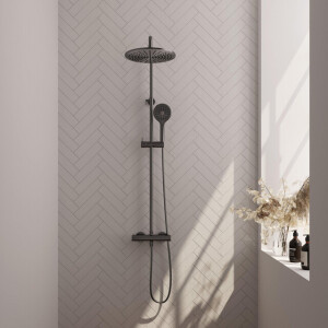 Brauer Gunmetal Edition Regendoucheset opbouw - hoofddouche 30cm - glijstang - handdouche rond 3 standen - gladde knoppen - PVD - geborsteld gunmetal 5-GM-242