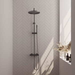 Brauer Gunmetal Edition Regendoucheset opbouw - hoofddouche 30cm - glijstang - handdouche staaf 1 stand - gladde knoppen - PVD - geborsteld gunmetal 5-GM-007-3