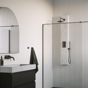 BRAUER gunmetal Edition Thermostatisch Douchepaneel - 2 functies - calacatta gold SET 01 - 20cm hoofddouche - gebogen muurarm - staaf handdouche - wandaansluitbocht - doucheslang - gunmetal geborsteld PVD 5-GM-154