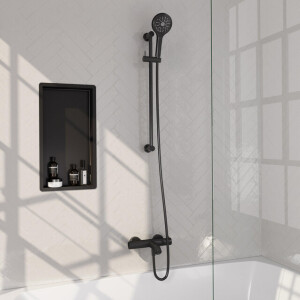 BRAUER Stripe Baddouche Thermostaatkraan - SET 02 - opbouw - glijstang - 3-standen handdouche - doucheslang - mat zwart 5-S-341