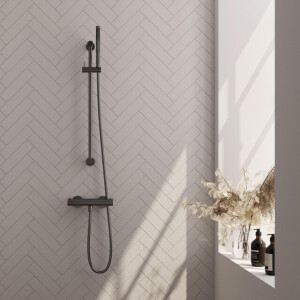 BRAUER Stripe Opbouw Douche Thermostaatkraan - SET 01 - glijstang - staaf handdouche - doucheslang - gunmetal geborsteld PVD 5-GM-345