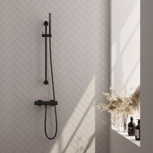 BRAUER Stripe Opbouw Douche Thermostaatkraan - SET 01 - glijstang - staaf handdouche - doucheslang - mat zwart 5-S-345