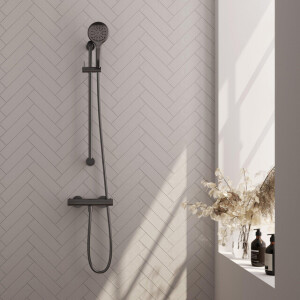 BRAUER Stripe Opbouw Douche Thermostaatkraan - SET 02 - glijstang - 3-standen handdouche - doucheslang - gunmetal geborsteld PVD 5-GM-346