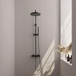 BRAUER Stripe Opbouw Thermostatische Regendouche - SET 01 - 25cm hoofddouche - staaf handdouche - doucheslang - mat zwart 5-S-348