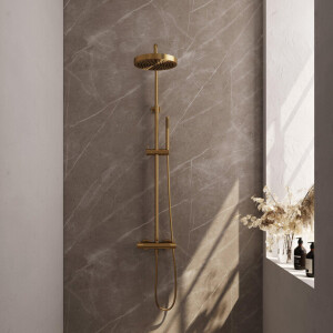 BRAUER Stripe Opbouw Thermostatische Regendouche - SET 01 - 25cm hoofddouche - staaf handdouche - doucheslang - goud geborsteld PVD 5-GG-348