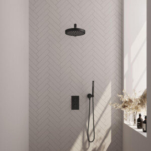BRAUER Stripe Thermostatische Inbouw Regendouche - 3-weg - rechthoekig - SET 13 - 25cm douchekop - rechte muurarm - staaf handdouche - doucheslang - wandaansluitbocht - mat zwart 5-S-389