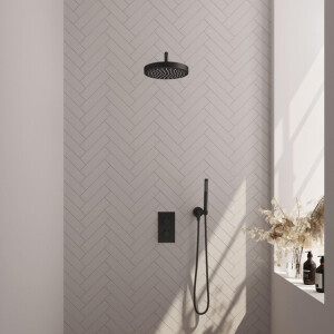 BRAUER Stripe Thermostatische Inbouw Regendouche - 3-weg - rechthoekig - SET 14 - 25cm douchekop - gebogen muurarm - staaf handdouche - doucheslang - wandaansluitbocht - mat zwart 5-S-391