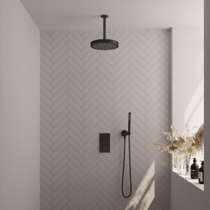 BRAUER Stripe Thermostatische Inbouw Regendouche - 3-weg - rechthoekig - SET 15 - 25cm douchekop - plafondarm - staaf handdouche - doucheslang - wandaansluitbocht - mat zwart 5-S-393