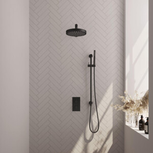 BRAUER Stripe Thermostatische Inbouw Regendouche - 3-weg - rechthoekig - SET 19 - 25cm douchekop - rechte muurarm - staaf handdouche - doucheslang - geïntegreerde glijstang - mat zwart 5-S-401