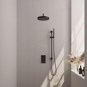 BRAUER Stripe Thermostatische Inbouw Regendouche - 3-weg - rechthoekig - SET 20 - 25cm douchekop - gebogen muurarm - staaf handdouche - doucheslang - geïntegreerde glijstang - mat zwart 5-S-403