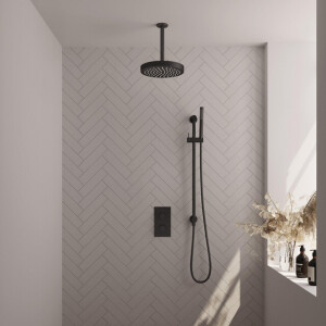 BRAUER Stripe Thermostatische Inbouw Regendouche - 3-weg - rechthoekig - SET 21 - 25cm douchekop - plafondarm - staaf handdouche - doucheslang - geïntegreerde glijstang - mat zwart 5-S-405