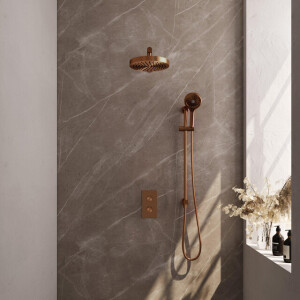 BRAUER Stripe Thermostatische Inbouw Regendouche - 3-weg - rechthoekig - SET 22 - 25cm douchekop - rechte muurarm - 3-standen handdouche - doucheslang - geïntegreerde glijstang - koper geborsteld PVD 5-GK-407