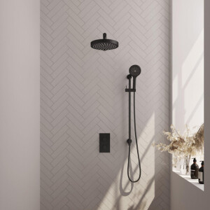 BRAUER Stripe Thermostatische Inbouw Regendouche - 3-weg - rechthoekig - SET 22 - 25cm douchekop - rechte muurarm - 3-standen handdouche - doucheslang - geïntegreerde glijstang - mat zwart 5-S-407