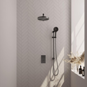 BRAUER Stripe Thermostatische Inbouw Regendouche - 3-weg - rechthoekig - SET 22 - 25cm douchekop - rechte muurarm - 3-standen handdouche - doucheslang - geïntegreerde glijstang - gunmetal geborsteld PVD 5-GM-407
