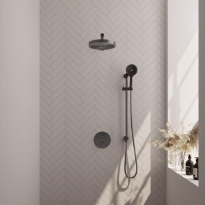BRAUER Stripe Thermostatische Inbouw Regendouche - 3-weg - rond - 25cm douchekop - rechte muurarm - 3-standen handdouche - doucheslang - geïntegreerde glijstang - gunmetal geborsteld PVD 5-GM-455