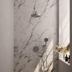 BRAUER Stripe Thermostatische Inbouw Regendouche - 3-weg - rond - 25cm douchekop - rechte muurarm - 3-standen handdouche - doucheslang - wandaansluitbocht - RVS-kleurig geborsteld PVD 5-NG-443