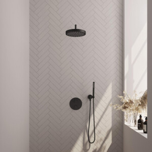 BRAUER Stripe Thermostatische Inbouw Regendouche - 3-weg - rond - SET 38 - 25cm douchekop - gebogen muurarm - staaf handdouche - doucheslang - wandaansluitbocht - mat zwart 5-S-439