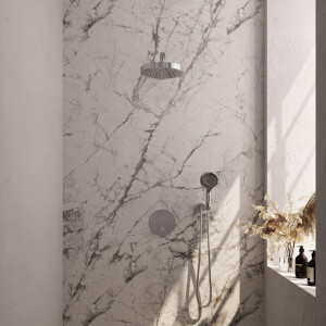 BRAUER Stripe Thermostatische Inbouw Regendouche - 3-weg - rond - SET 40 - 25cm douchekop - rechte muurarm - 3-standen handdouche - doucheslang - wandaansluitbocht - chroom 5-CE-443