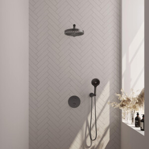 BRAUER Stripe Thermostatische Inbouw Regendouche - 3-weg - rond - SET 40 - 25cm douchekop - rechte muurarm - 3-standen handdouche - doucheslang - wandaansluitbocht - gunmetal geborsteld PVD 5-GM-443