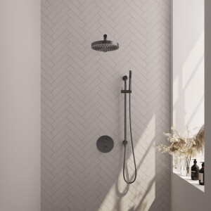 BRAUER Stripe Thermostatische Inbouw Regendouche - 3-weg - rond - SET 43 - 25cm douchekop - rechte muurarm - staaf handdouche - doucheslang - geïntegreerde glijstang - gunmetal geborsteld PVD 5-GM-449