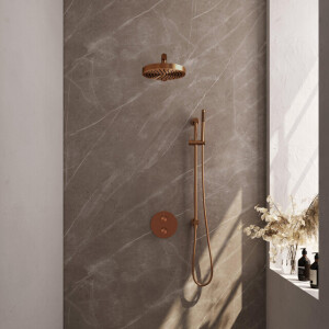 BRAUER Stripe Thermostatische Inbouw Regendouche - 3-weg - rond - SET 43 - 25cm douchekop - rechte muurarm - staaf handdouche - doucheslang - geïntegreerde glijstang - koper geborsteld PVD 5-GK-449