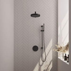 BRAUER Stripe Thermostatische Inbouw Regendouche - 3-weg - rond - SET 43 - 25cm douchekop - rechte muurarm - staaf handdouche - doucheslang - geïntegreerde glijstang - mat zwart 5-S-449