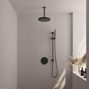 BRAUER Stripe Thermostatische Inbouw Regendouche - 3-weg - rond - SET 45 - 25cm douchekop - plafondarm - staaf handdouche - doucheslang - geïntegreerde glijstang - mat zwart 5-S-453