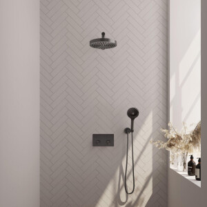 BRAUER Stripe Thermostatische Inbouw Regendouche - drukknoppen - 25cm douchekop - rechte muurarm - 3-standen handdouche - doucheslang - wandaansluitbocht - gunmetal geborsteld PVD 5-GM-419