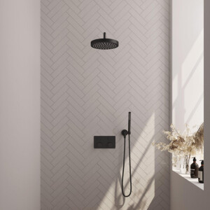 BRAUER Stripe Thermostatische Inbouw Regendouche - drukknoppen - SET 26 - 25cm douchekop - gebogen muurarm - staaf handdouche - doucheslang - wandaansluitbocht - mat zwart 5-S-415