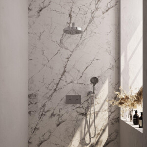 BRAUER Stripe Thermostatische Inbouw Regendouche - drukknoppen - SET 28 - 25cm douchekop - rechte muurarm - 3-standen handdouche - doucheslang - wandaansluitbocht - chroom 5-CE-419