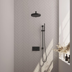 BRAUER Stripe Thermostatische Inbouw Regendouche - drukknoppen - SET 31 - 25cm douchekop - rechte muurarm - staaf handdouche - doucheslang - geïntegreerde glijstang - mat zwart 5-S-425