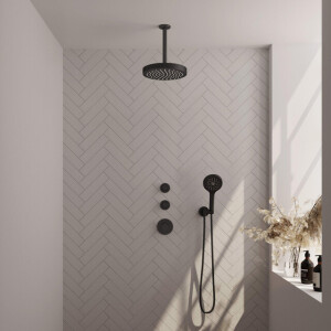 BRAUER Stripe Thermostatische Inbouw Regendouche - SET 03 - 25cm douchekop - plafondarm - staaf handdouche - doucheslang - wandaansluitbocht - mat zwart 5-S-369