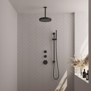 BRAUER Stripe Thermostatische Inbouw Regendouche - SET 09 - 25cm douchekop - plafondarm - staaf handdouche - doucheslang - geïntegreerde glijstang - mat zwart 5-S-381