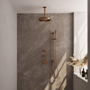 BRAUER Stripe Thermostatische Inbouw Regendouche - SET 09 - 25cm douchekop - plafondarm - staaf handdouche - doucheslang - geïntegreerde glijstang - koper geborsteld PVD 5-GK-381