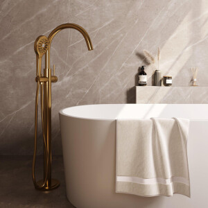 BRAUER Stripe Vrijstaande Badmengkraan - SET 02 - 3-standen handdouche - doucheslang - goud geborsteld PVD 5-GG-338